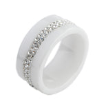 New 10MM Black and White 2 Row Crystal Ceramic Ring Women Engagement Promise Wedding Band Gifts For Women