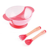 The Best Price Baby Bowl 3Pcs/Set Baby Learnning Dishes with Suction Cup Temperature Sensing Spoon and Fork Baby Tableware