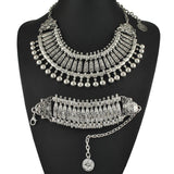 New Antique Silver Bohemian Style Gypsy Love Affair Metal Carving Flower Ball Long Pendant Statement Necklaces Boho Jewelry