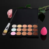 New Arrival 15 Color Concealer Palette + Makeup Brush + Cute Pink Sponge Puff Makeup Contour Palette