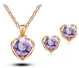 New Arrival 18K Gold & Silver Plated Crystal Heart Shape Fashion Costume Jewelry Sets for Women Necklace Earrings Sets