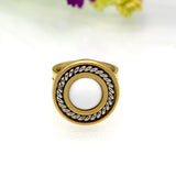 New Arrival Fashion Jewelry Vintage Stainless Steel Antique 18K Gold And Silver Plated Personality White Round Turquoise Ring