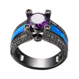 New Blue Opal Female Ring Amethyst Round Zircon Black Gold Filled Sapphire Jewelry Top Quality Wedding Rings For Women 