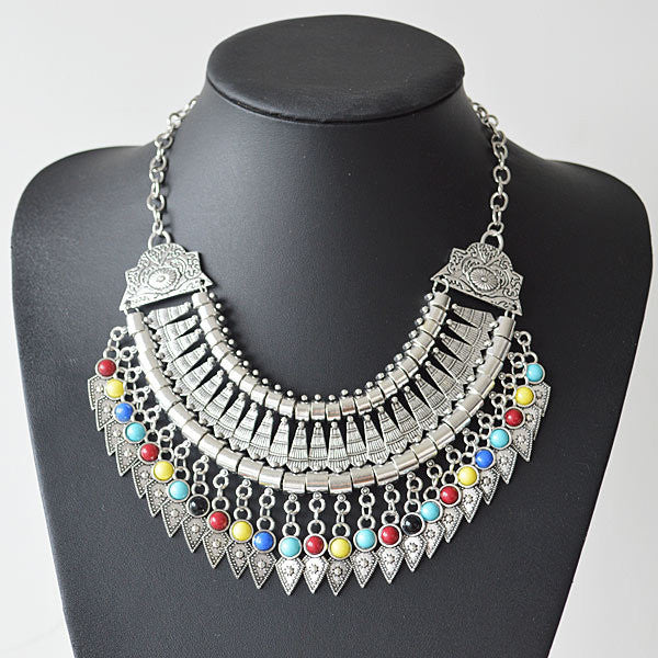 New Bohemian Fringe Tassel Collar Statement Necklace Vintage Boho Gypsy Silver Festival Turkish Ethnic Chunky Pendants Necklace