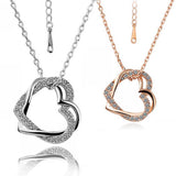 New Brand Jewelry Double Heart Pendants Crystal Necklace Gold-plated/Silver Chain Contemporary Inlay Necklace Women