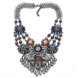 New Fashion Vintage Crystal Necklace Pendant Women 4 Layies Luxury Crystal Flower Beads Choker Statement Necklace Black Kolye