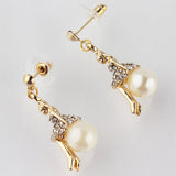 New Fashion 18k Yellow Gold Plated Simulated Pearl Girl Clear Austrian Crystal Necklace Earring Chain Jewelry Set