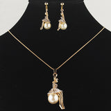 New Fashion 18k Yellow Gold Plated Simulated Pearl Girl Clear Austrian Crystal Necklace Earring Chain Jewelry Set