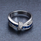 New Fashion Blue Female Ring White Gold Filled Jewelry Crossed Wedding Rings Engagement Rings For Women