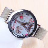 New Fashion Eiffel Tower Watch Stainless Steel Watch for Women Dress Watch Flower Watch