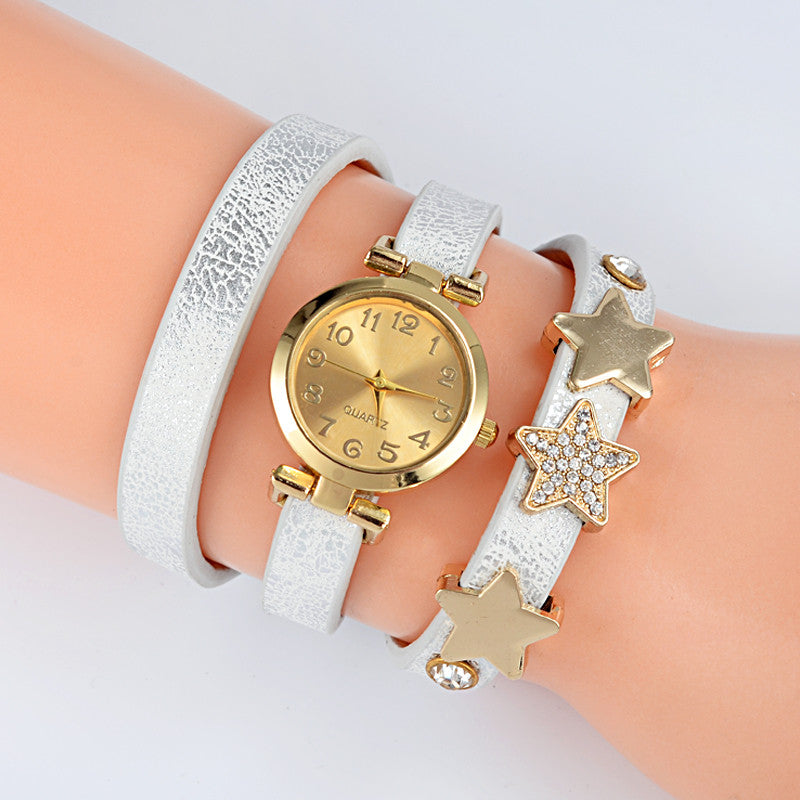 New Fashion Five-pointed star Leather Bracelet Watch Women Quartz Watch Ladies Dress Watch