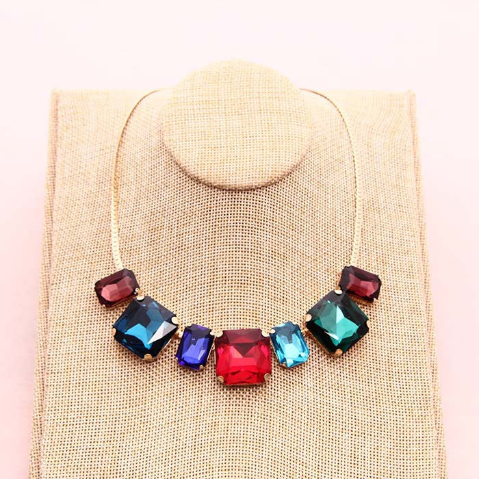 New Fashion High Quality Glass Crystal Simple Colorful Gems necklace Statement Necklaces Fashion Jewelry Women