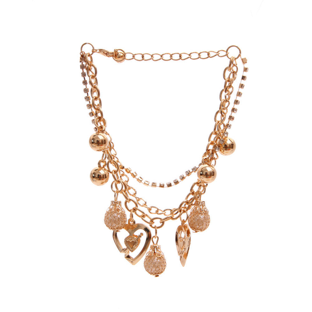 Fashion Jewelry Gold Chain Jewelry Heart Pendant Multilayer bracelets & bangles