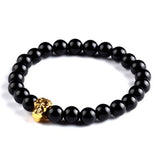 New Fashion Men's Bracelet Gold Silver Buddha skull Elastic Black Color Beaded Tibet Charm Lucky bracelets for women