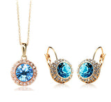 New Fashion Wedding Crystal Jewelry Sets Vintage Moon River Rhinestone Top Quality Necklace Earrings for Women