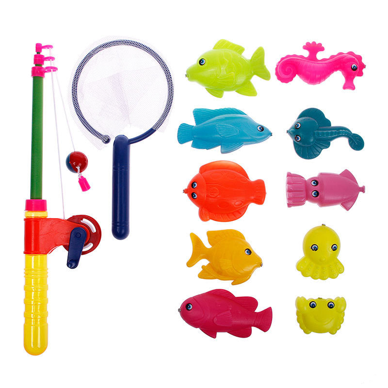 New Magnetic Fishing Toy Rod Model Net 10 Fish Kid Children Baby Bath Time Fun Game