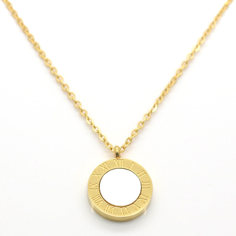 New Necklace Pendant Roman Letters two-sided Shell Pendant Necklace Woman Fashion Jewelry Design Stainless Steel Chain Rose Gold