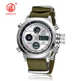 New OHSEN Men Watch Dual Time Zone Alarm LCD Sport Watch Mens Quartz Wristwatch Silicone Waterproof Dive Sports Digital Watches