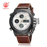 New OHSEN Men Watch Dual Time Zone Alarm LCD Sport Watch Mens Quartz Wristwatch Silicone Waterproof Dive Sports Digital Watches