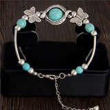 New Tibetan Silver Color Turquoise Bracelets & Bangles Inlay Butterfly Bead Nation Bohemian Bracelets For Women Fine Jewelry