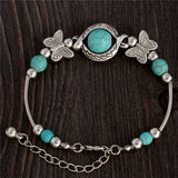New Tibetan Silver Color Turquoise Bracelets & Bangles Inlay Butterfly Bead Nation Bohemian Bracelets For Women Fine Jewelry