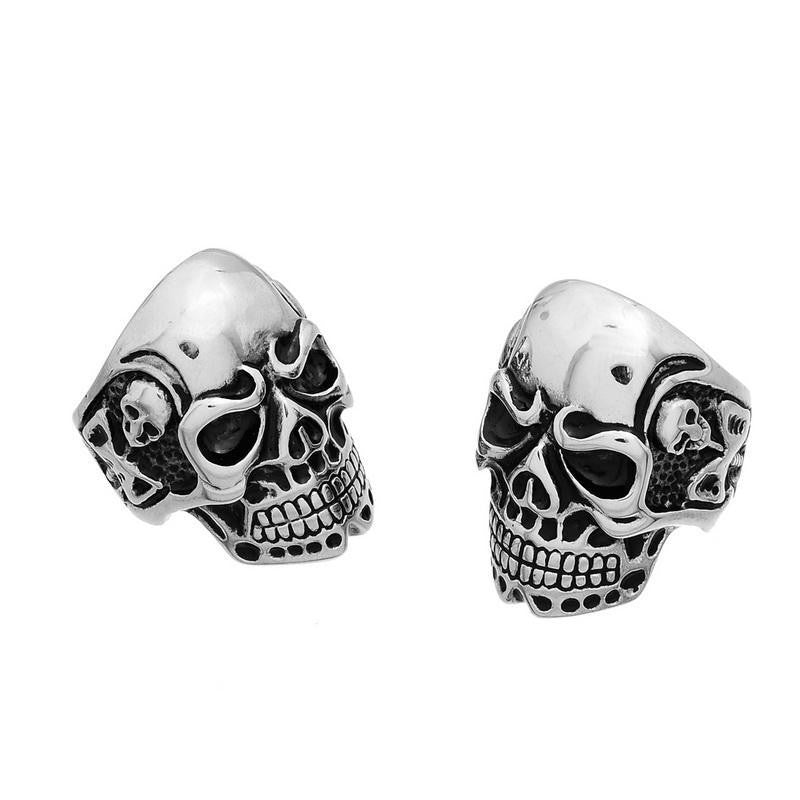 New 1PC Viking Skeleton Skull Biker Ring Stainless Steel Men Ring Finger Size 8-11 Punk Rock Jewelry Big Tripple