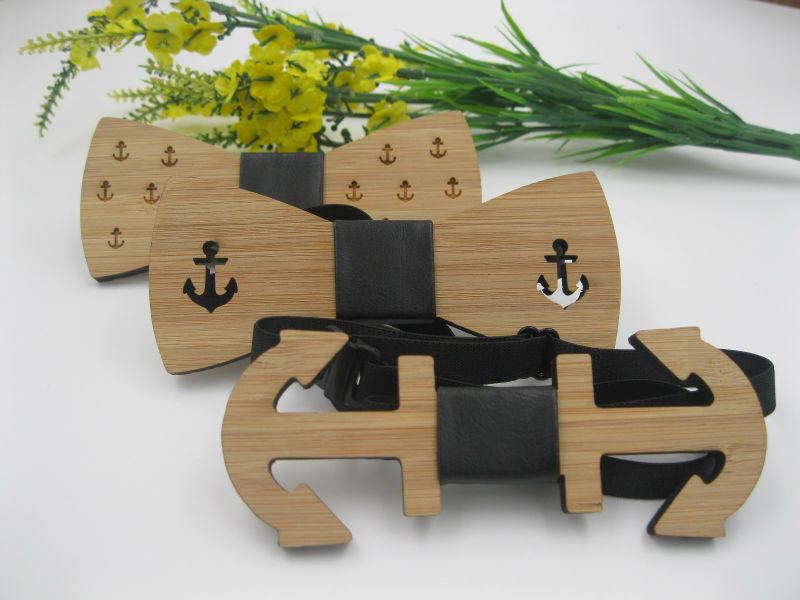 New Anchor Wooden Bow Tie For Man Accessory Bamboo Wood Wth Engraved Anchor