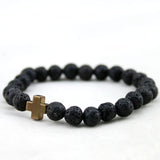 New Arrival Mens Beaded Jewelry 8mm Lava Stone Beads Gallstone Cross Bracelets Party Gift Yoga Jewelry