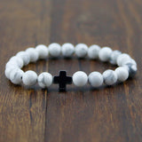 New Arrival Mens Beaded Jewelry 8mm Lava Stone Beads Gallstone Cross Bracelets Party Gift Yoga Jewelry