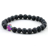 New Arrival Mens Beaded Jewelry 8mm Lava Stone Beads Gallstone Cross Bracelets Party Gift Yoga Jewelry