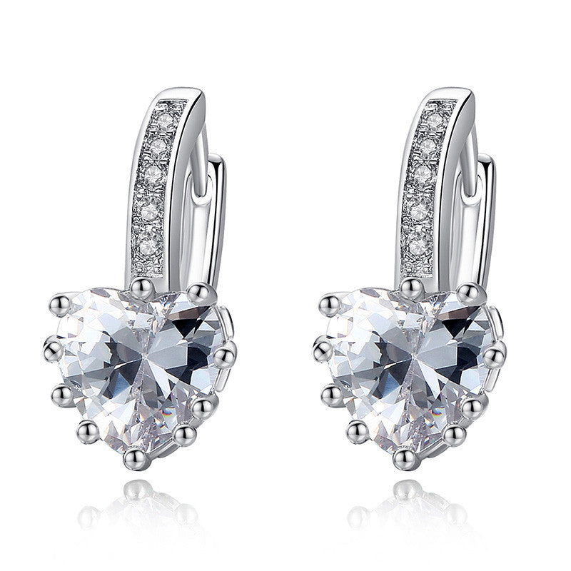 New Arrival Platinum Plated 4 Color Stones Heart Shape Trendy & Elegant AAA Zircon Stud Earring for Party n Gift