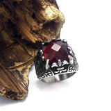 New Arrival Sales Fashion Ring For Men Punk Rock Heavy Solid Stainless Steel Gothic Mens Rings Red Stone Men's Ring Jewelry