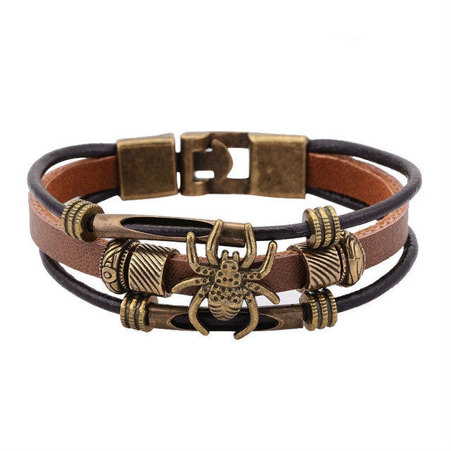 New Arrival Vintage Wrap Men Bracelets & Bangles , Exaggerate spider Leather Bracelet Fashion Jewelry