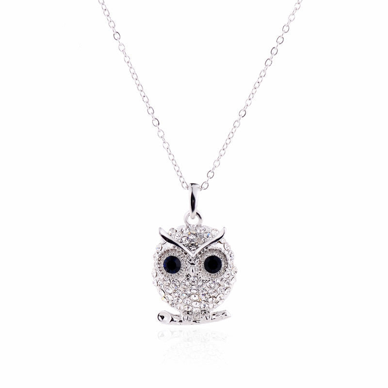 New Arrivals White Gold Plated Austrian Crystal Pendant Necklace Fashion Jewelry Crystal owl Pendants gufi for Women Lady