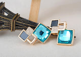 New Big Brand Fashion Woman Fine Jewelry Earrings Geometric Multiple section Square Crystal Gem Stud Earrings For Girls