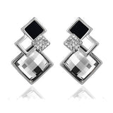 New Big Brand Fashion Woman Fine Jewelry Earrings Geometric Multiple section Square Crystal Gem Stud Earrings For Girls