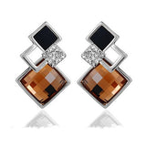 New Big Brand Fashion Woman Fine Jewelry Earrings Geometric Multiple section Square Crystal Gem Stud Earrings For Girls