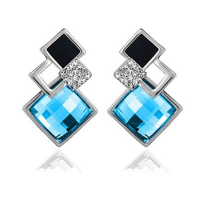New Big Brand Fashion Woman Fine Jewelry Earrings Geometric Multiple section Square Crystal Gem Stud Earrings For Girls