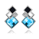 New Big Brand Fashion Woman Fine Jewelry Earrings Geometric Multiple section Square Crystal Gem Stud Earrings For Girls