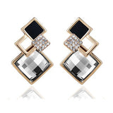 New Big Brand Fashion Woman Fine Jewelry Earrings Geometric Multiple section Square Crystal Gem Stud Earrings For Girls