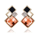 New Big Brand Fashion Woman Fine Jewelry Earrings Geometric Multiple section Square Crystal Gem Stud Earrings For Girls