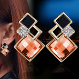 New Big Brand Fashion Woman Fine Jewelry Earrings Geometric Multiple section Square Crystal Gem Stud Earrings For Girls