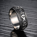 New Cool Om Mani Pedme Hong Stainless Steel Male Rings Punk Rock Personality Jewelry Accessories Luxury Black Ring For Men Anel