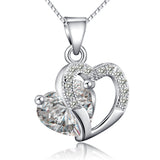 New Crystal Silver Plated Jewelry Fashion Necklace For Women Best Friend Love Heart Long Chain Necklace Fine Jewelry