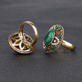 New Design Fashion Rings For Women Red Round Turquoise Tibetan Silver Alloy Wedding Rings