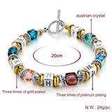 New Design Silver Square Colorful Murano Crystal Beads Bracelet for Women Easy-Hook Jewelry Christmas Gift