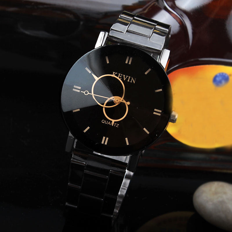 New Design Women Watches Fashion Black Round Dial Stainless Steel Band Quartz Wrist Watch Mens Gifts