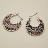 New Exotic Hollow Out on Both Sides Tibetan Silver Hoop Fashion Vintage Earrings For Women