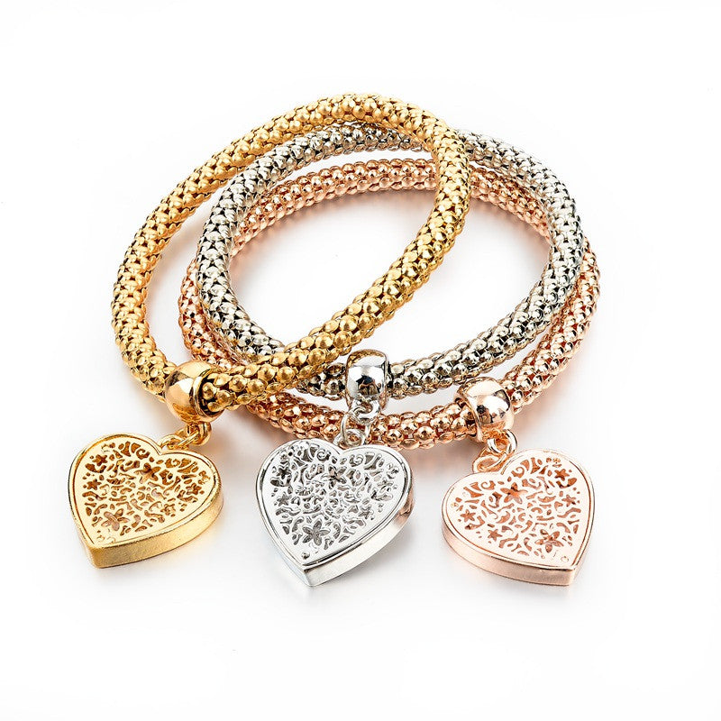 Ethnic Love Heart Charm Bracelets For Women Gold Silver Crystal Chain Bracelets & Bangles With Pendants
