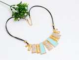 New Fashion Design Beads Enamel Bib Leather Braided Rope Chain Necklace